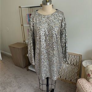 OPT GOLD, SILVER, BLACK SEQUIN MINI SHIFT DRESS
